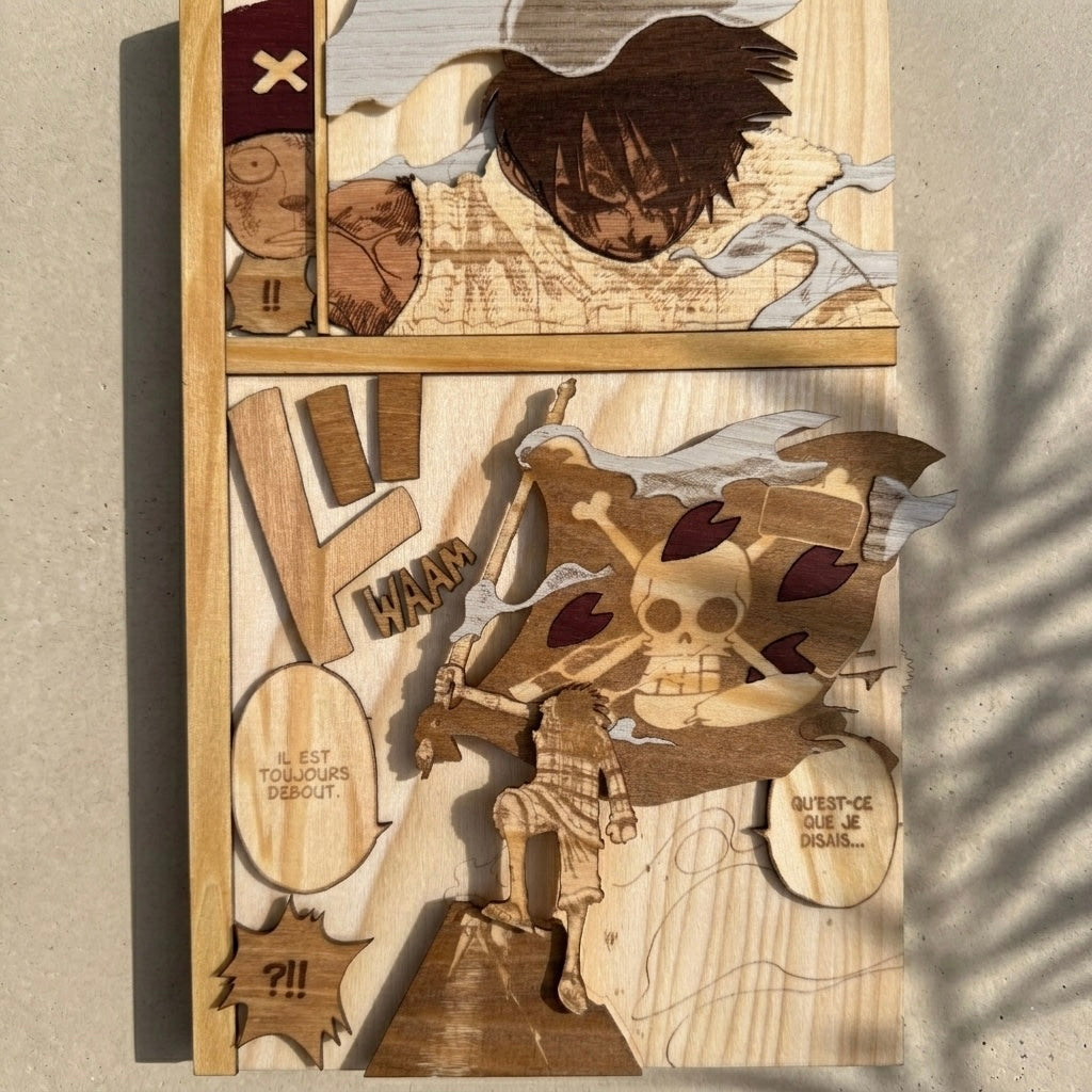 gravure manga bois luffy chopper dr hiluluk scene iconique one piece