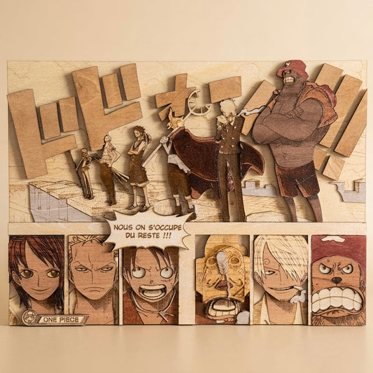 Gravure en bois One Piece représentant l’équipage, fabrication artisanale française