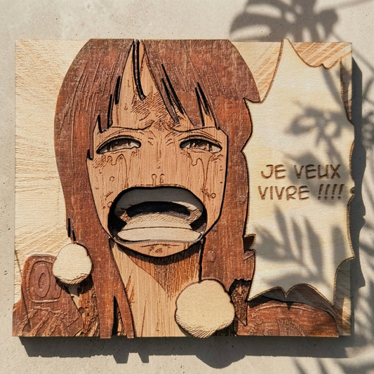 Gravure bois One Piece Nico Robin Je veux vivre version française

