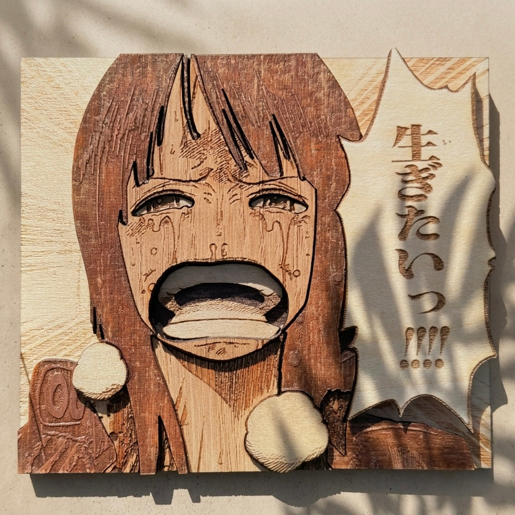 Détail de la gravure bois Nico Robin Je veux vivre version japonaise

